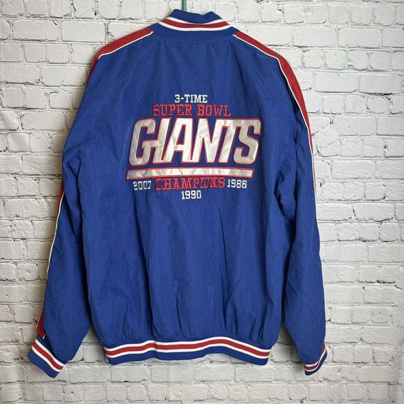 New York Giants NFL Blue Zip Front Jacket Three Time SUPERBOWL CHAMPS SZ Large - Picture 1 of 15
